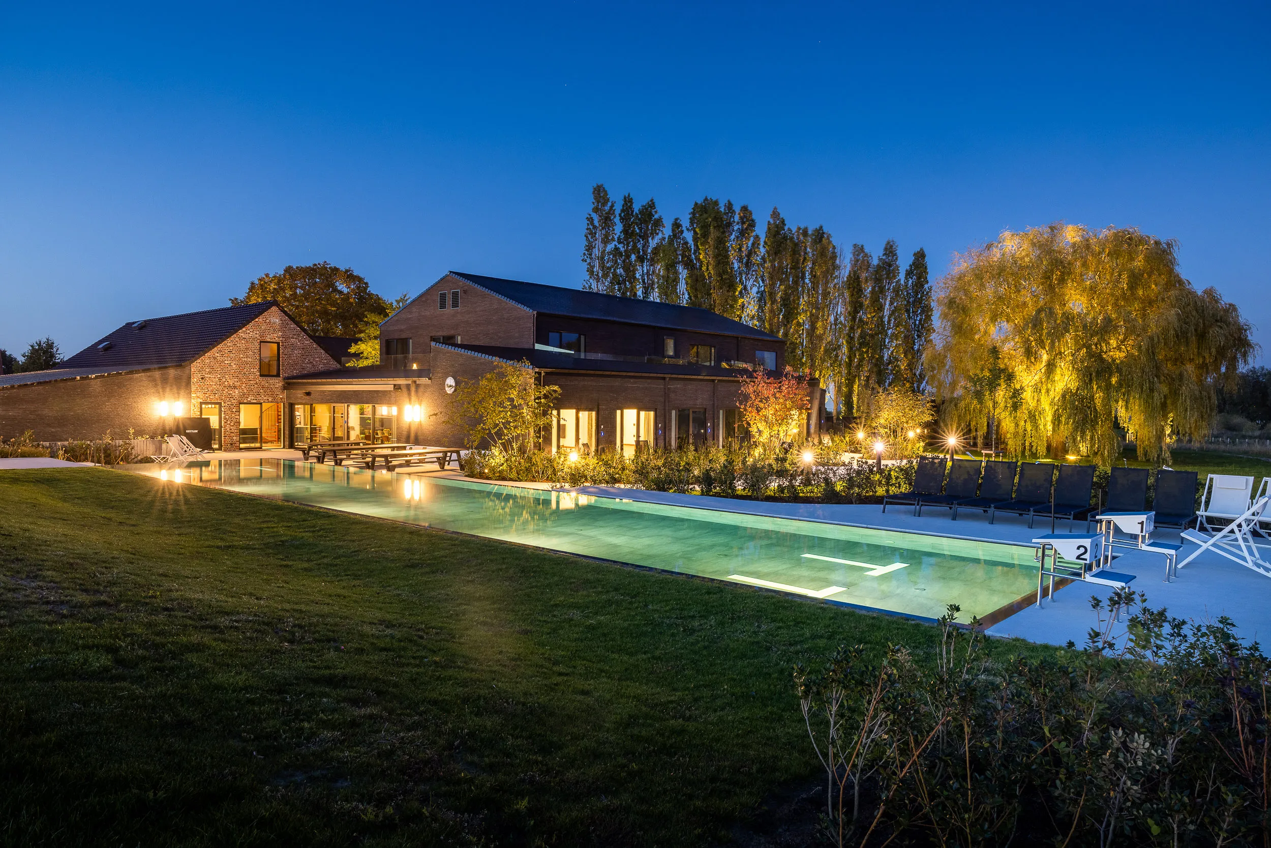 The swimming pool at Monte Marcella by night