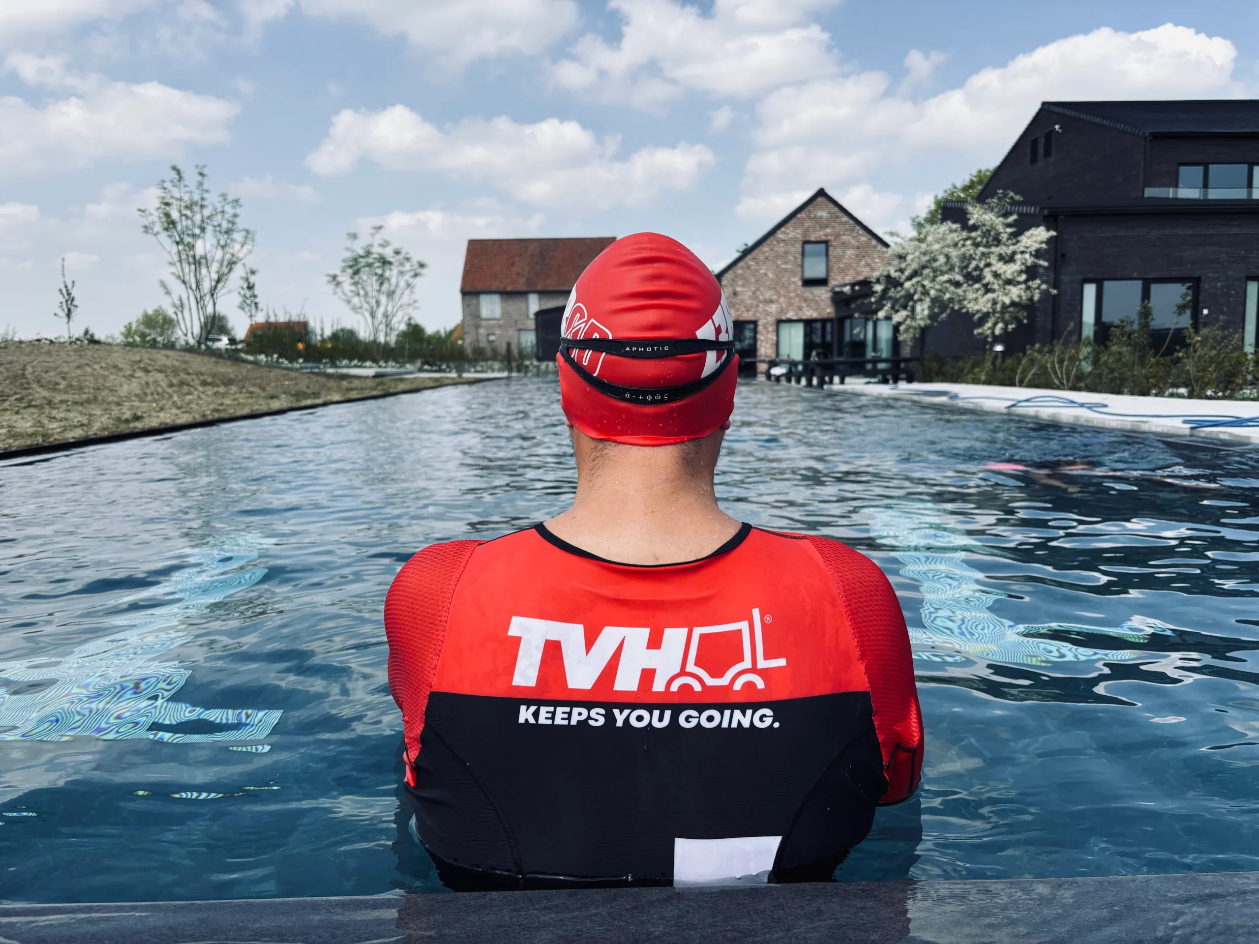 A swimmer takes on the challenge in the heated pool at Monte Marcella